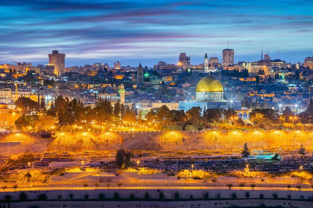 Old Town of Jerusalem. Cityscape image of Jerusalem, Israel with Dome of the Rock at sunset.
