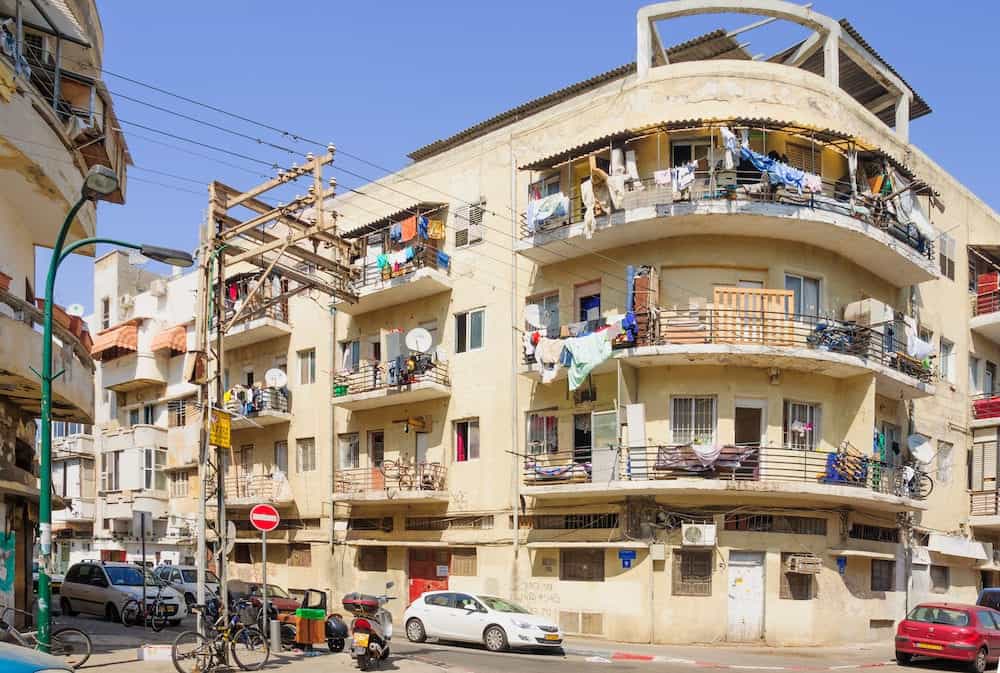 TEL AVIV ISRAEL - Scene of Florentin neighbourhood with houses and their balconies. In the southern part of Tel Aviv Israel