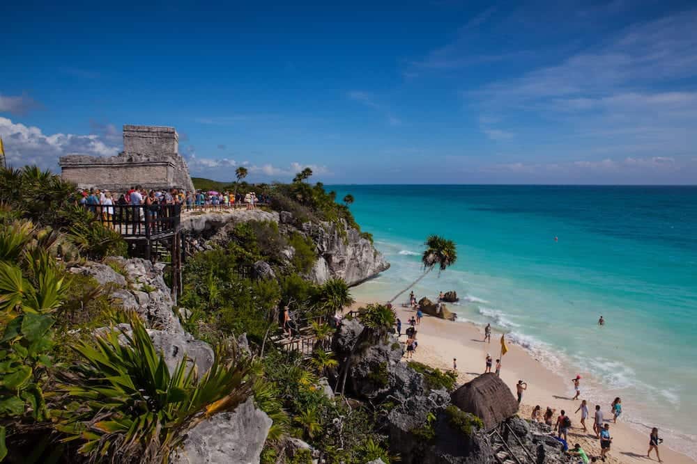 Tulum, Mexico - Majestic ruins in Tulum.Tulum is a resort town on Mexicos Caribbean coast. The 13th-century, walled Mayan archaeological site at Tulum National Park overlooks the sea.