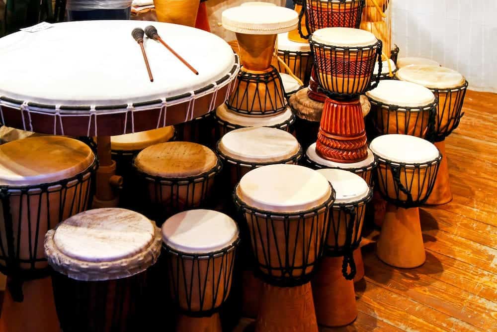 Bunch of traditional hand made leather drums