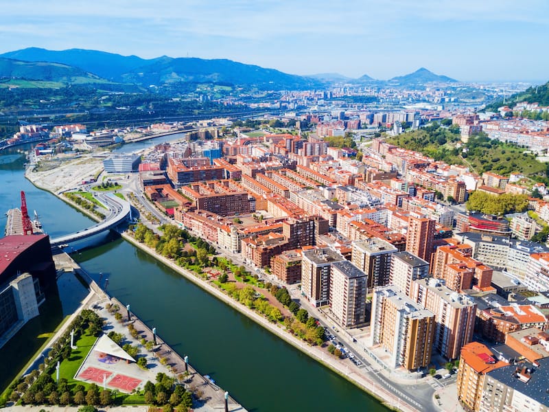 Bilbao aerial panoramic view. Bilbao is the largest city in the Basque Country in northern Spain.