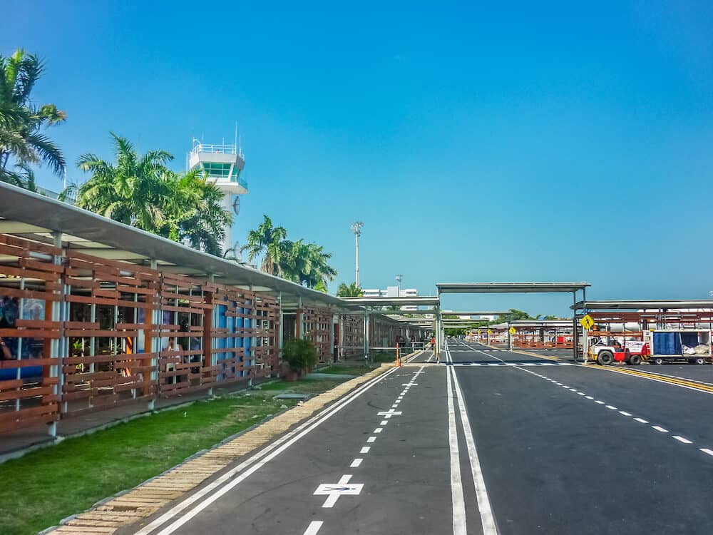 CARTAGENA COLOMBIA Perspective view of Cartagena airport airstrip in a sunny day of december.