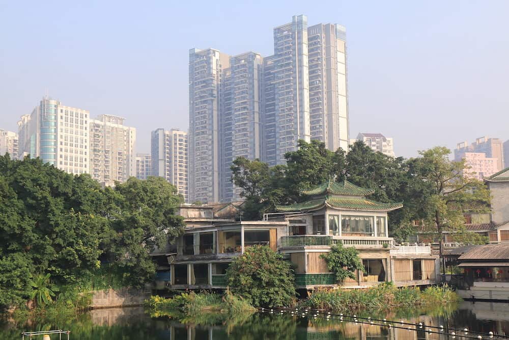 Liwan lake park cityscape in Guangzhou China