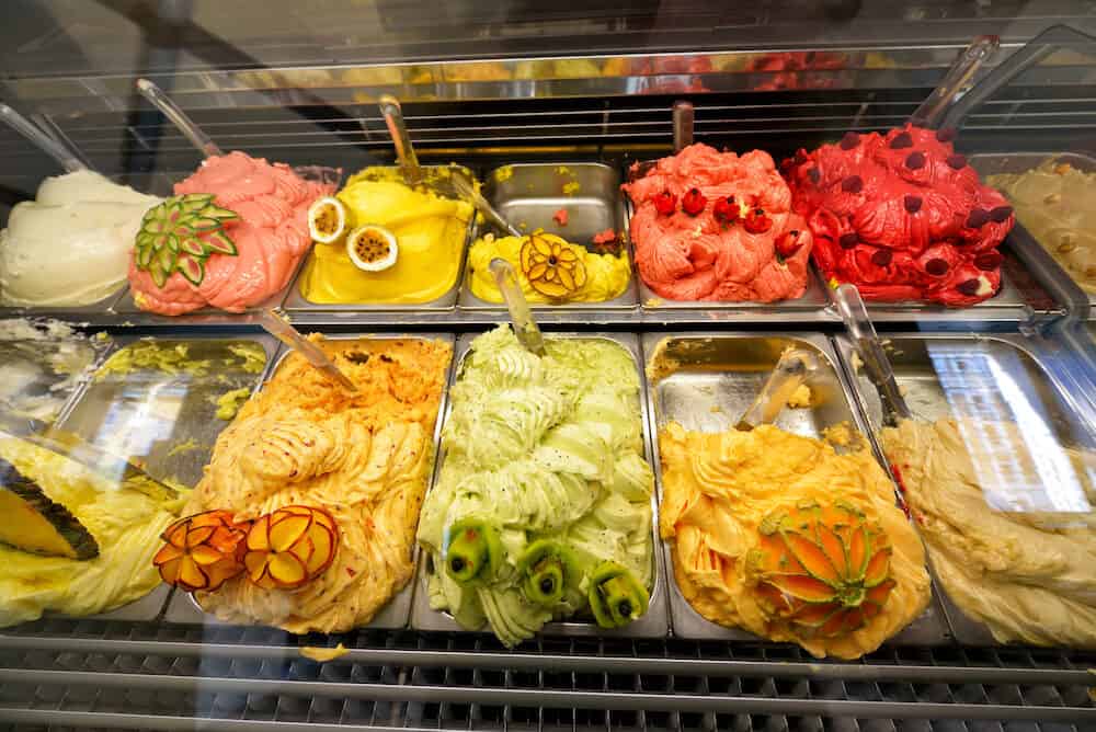 Ice cream in Rome, Italy. Italian gelateria.