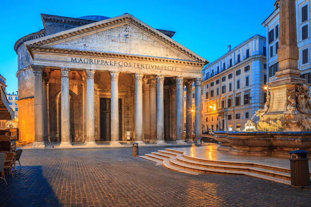 Pantheon in the morning, Rome, Italy, Europe. Rome ancient temple of all the gods. Rome Pantheon is one of the best known landmarks of Rome and Italy