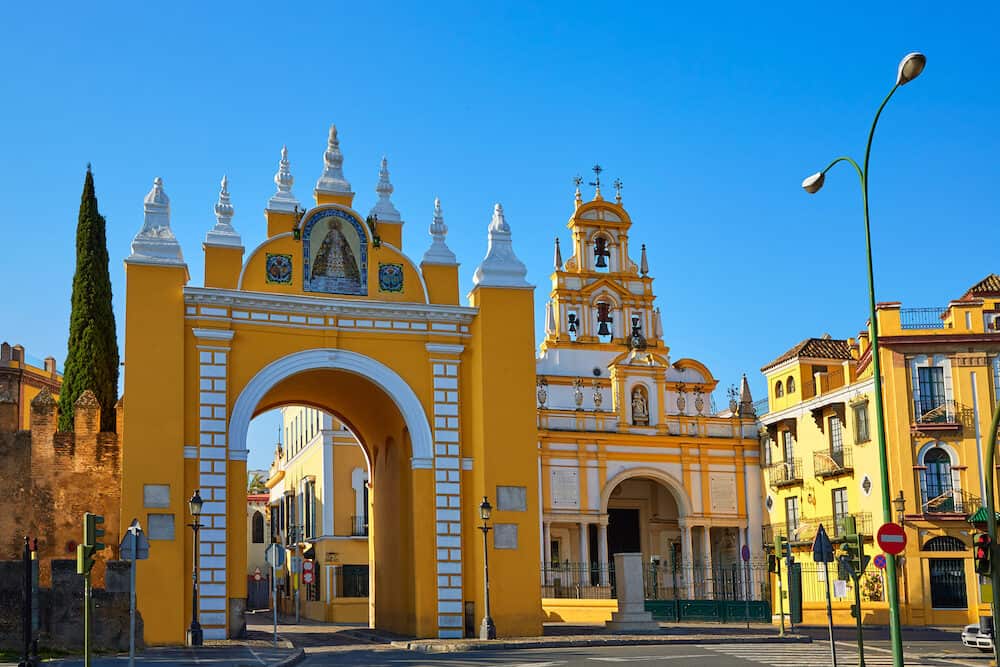 Seville Puerta de la Macarena and Basilica church in Sevilla Andalusia Spain