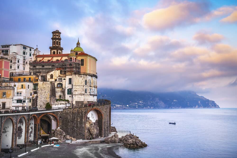 Atrani town in Amalfi coast, panoramic view. Italy, Europe