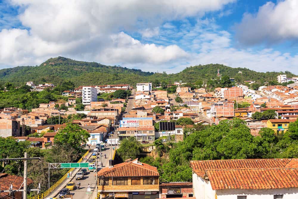 SAN GIL COLOMBIA - Cityscape view of downtown San Gil Colombia