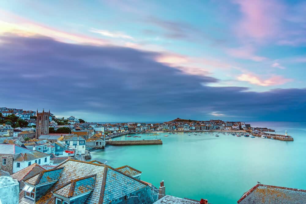 The beautiful seaside town of St. Ives in Cornwall, England, at dawn