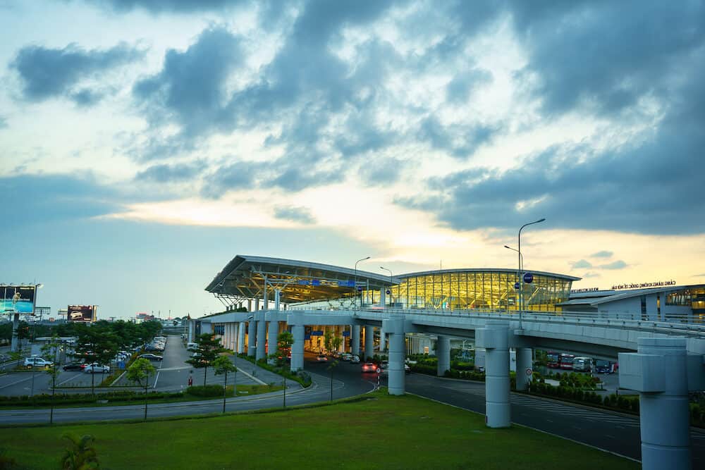 Hanoi, Vietnam - Noi Bai International Airport at twilight with Hall T2, the biggest airport in northern Vietnam