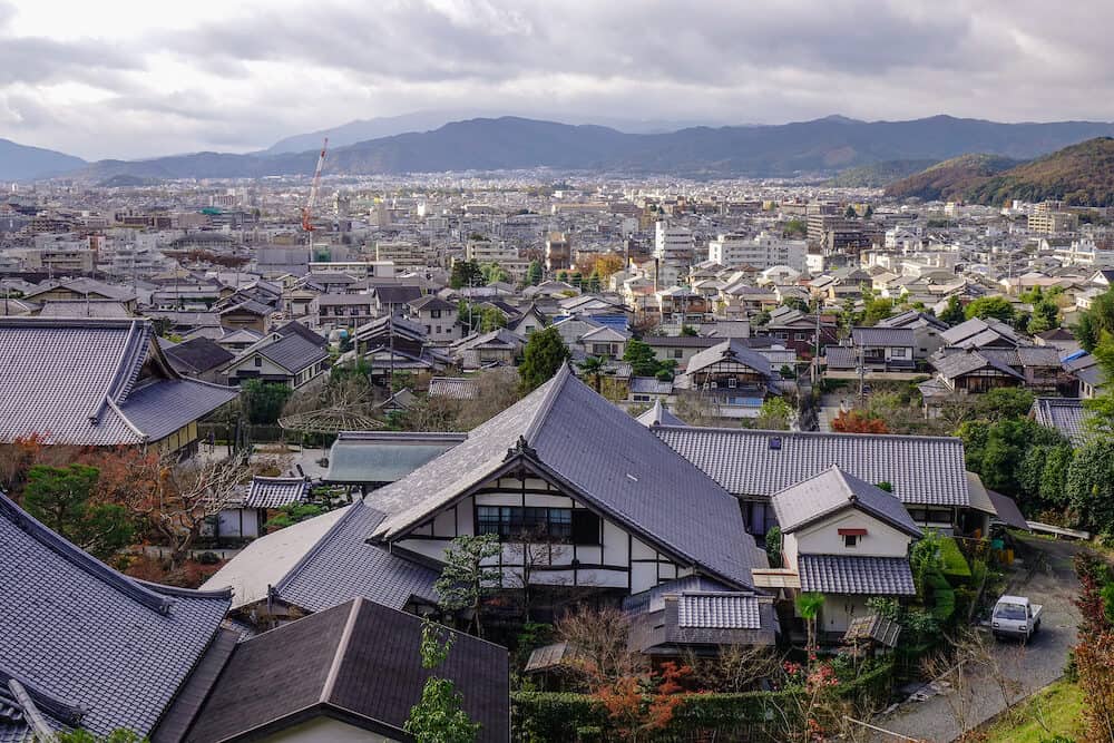 Kyoto, Japan - Aerial view of Kyoto, Japan. Kyoto contains roughly 2,000 temples and shrines.