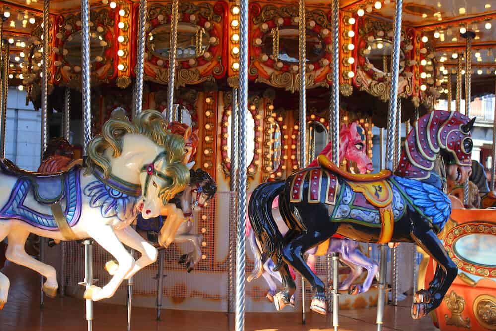 Old fashioned carousel horses in Madrid, Spain