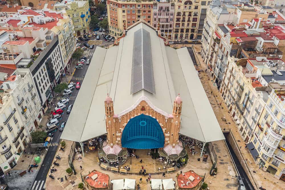 VALENCIA, SPAIN, Aerial view of Mercat de Colon in Valencia