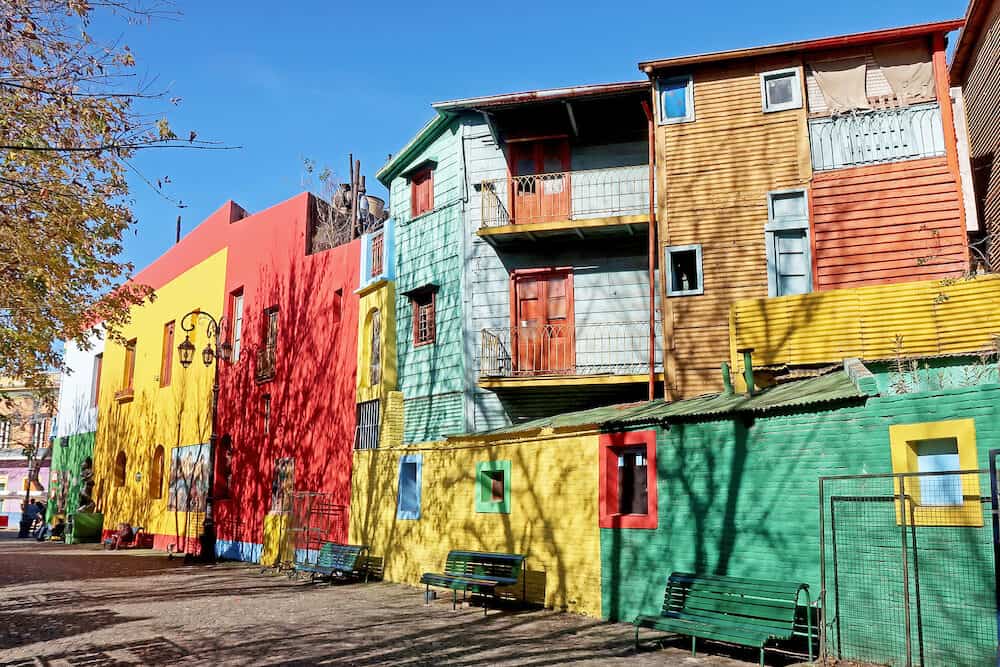 BUENOS AIRES, ARGENTINA, Traditional colorful houses on Caminito street in La Boca neighborhood, Buenos Aires, Argentina, South America 