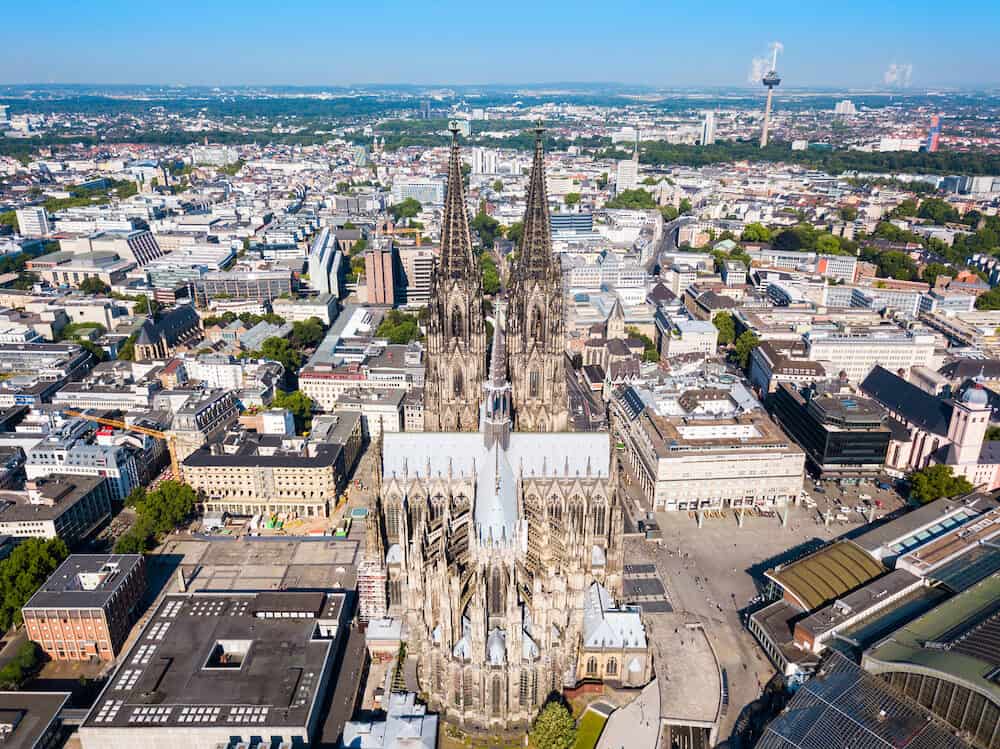 Cologne Cathedral aerial panoramic view in Cologne, Germany