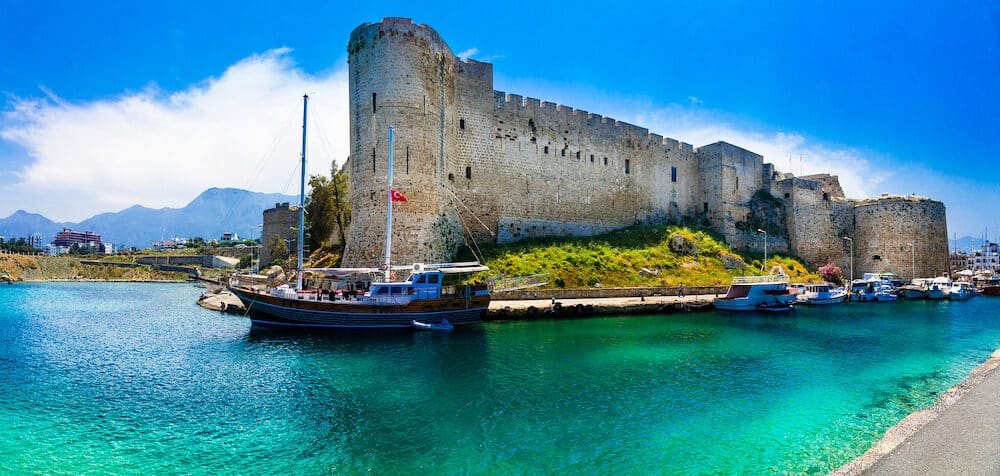 Landmarks of Cyprus - Kyrenia old town , medieval fortress in northen turkish part of island
