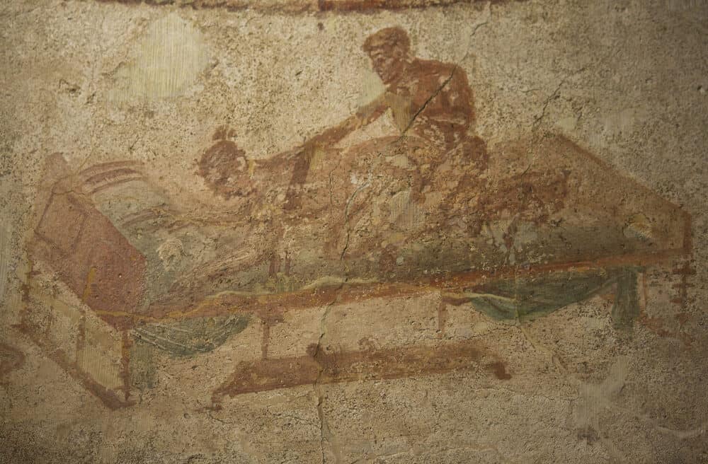 POMPEI, ITALY - Erotic Fresco from the largest Pompeii brothel