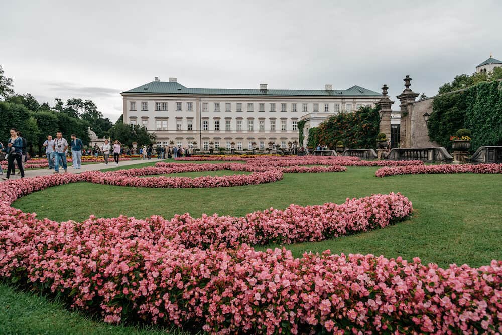 Salzburg Austria - Scenic view of Mirabell Gardens in Salzburg a rainy day of summer. The Old Town of Salzburg is internationally renowned for its baroque architecture and was listed as a UNESCO World Heritage Site.