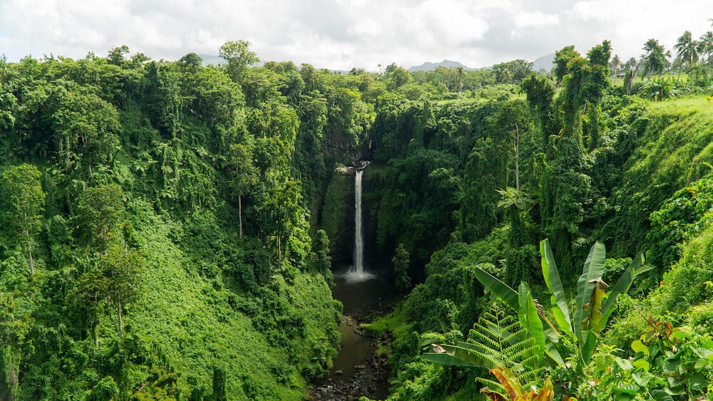 Breathtaking Sopoaga falls in jungle of Savaii island, Samoa