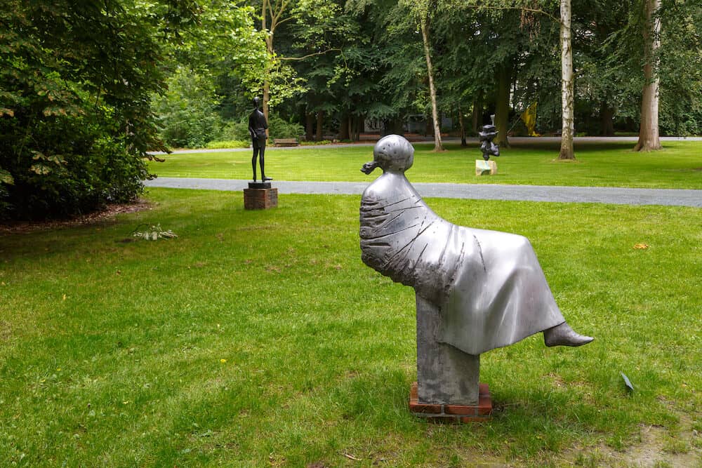 ANTWERP BELGIUM - Art sculptures and park in Middelheim Park. Middelheim Open Air Sculpture Museum is popular place where modern and contemporary sculptures are exhibited.