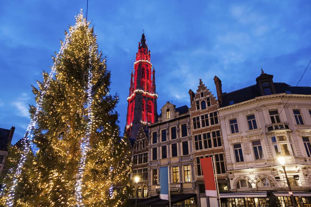 Christmas on Grote Markt in Antwerp. Antwerp Flemish Region Belgium