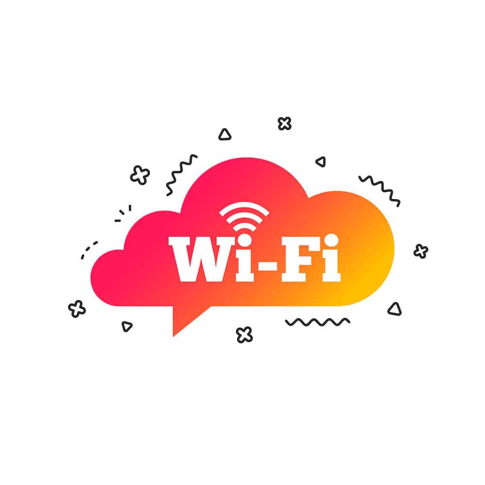 Free wifi sign. Wifi symbol. Wireless Network icon. Wifi zone. Colorful geometric shapes. Gradient wifi icon design. Vector