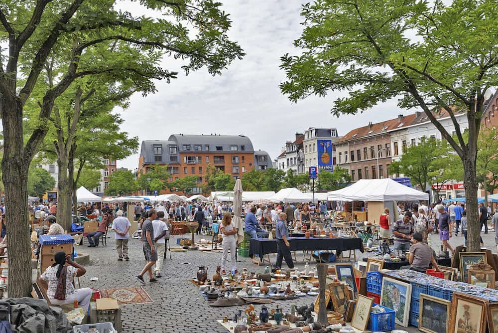 BRUSSELS BELGIUM - Flea market at Place du Jeu de Balle in Brussels. The market takes place daily and is popular among local people and tourists.