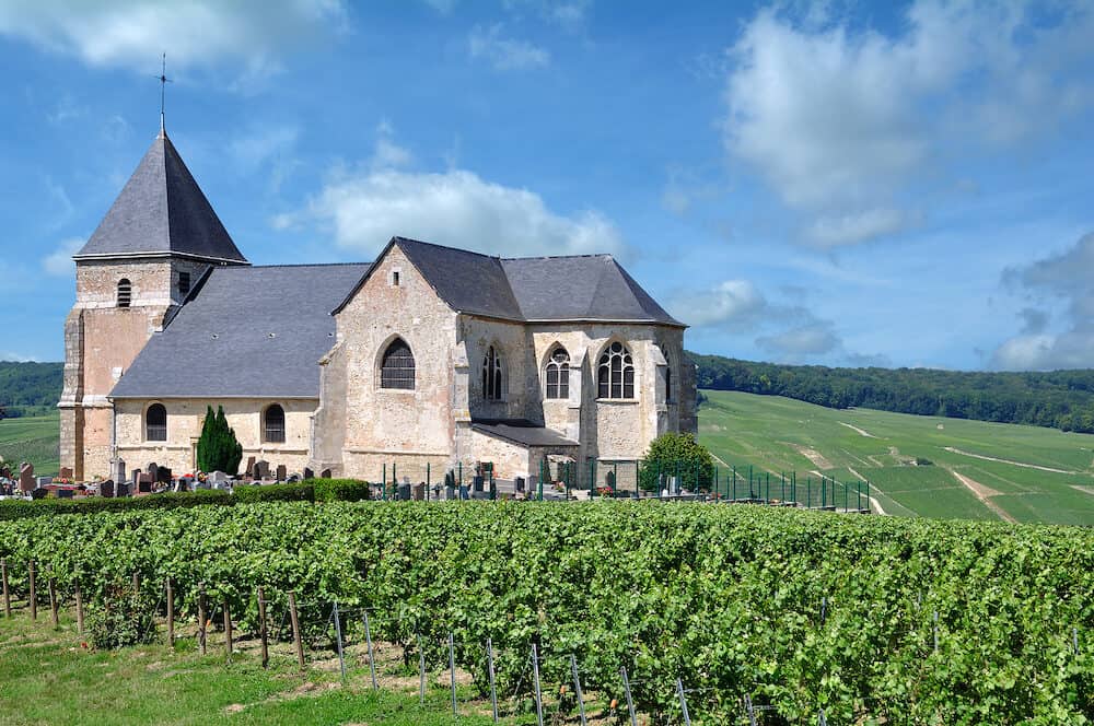 Church in Vineyard near Epernay in Champagne region,France