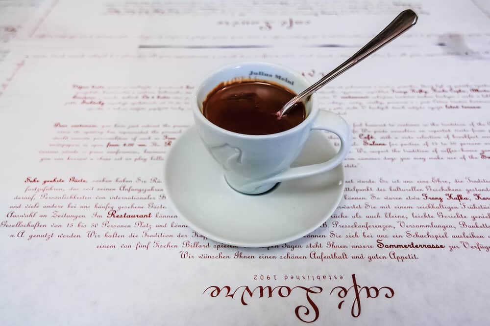 Prague Czech republic - : Cup of hot chocolate at the famous Café Louvre