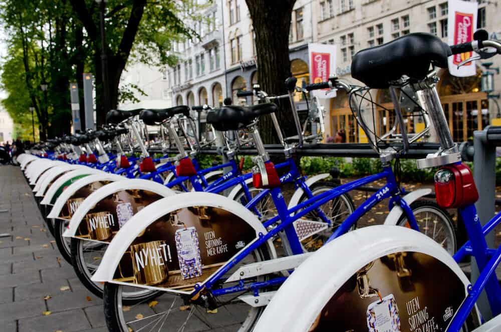 OSLO - : Bike parking in Oslo Norway on . Bicycles are popular way to get around Oslo.
