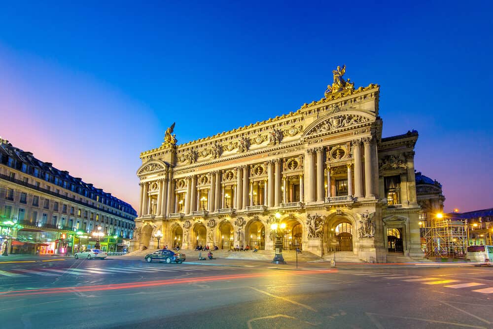 Night view of the Palais Garnier, Opera in Paris