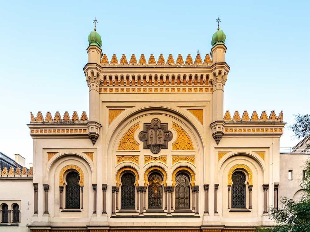 Picturesque facade of Spanish Synagogue in Josefov, Prague, Czech Republic
