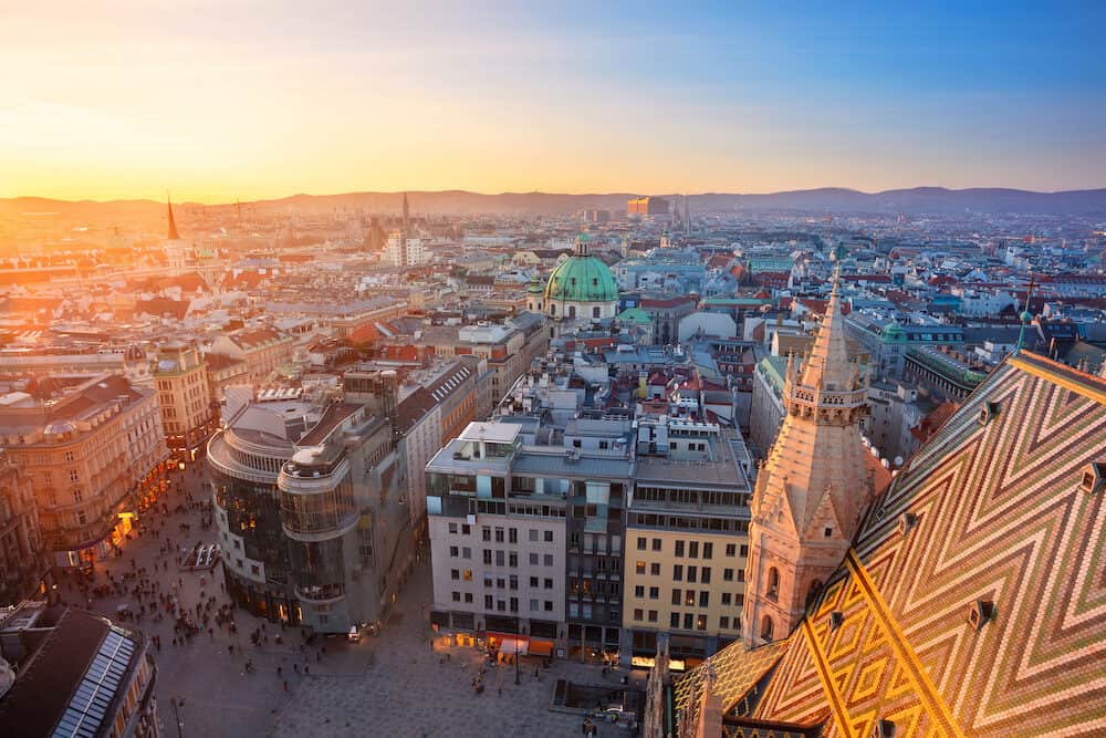 Vienna. Aerial cityscape image of Vienna capital city of Austria during sunset.