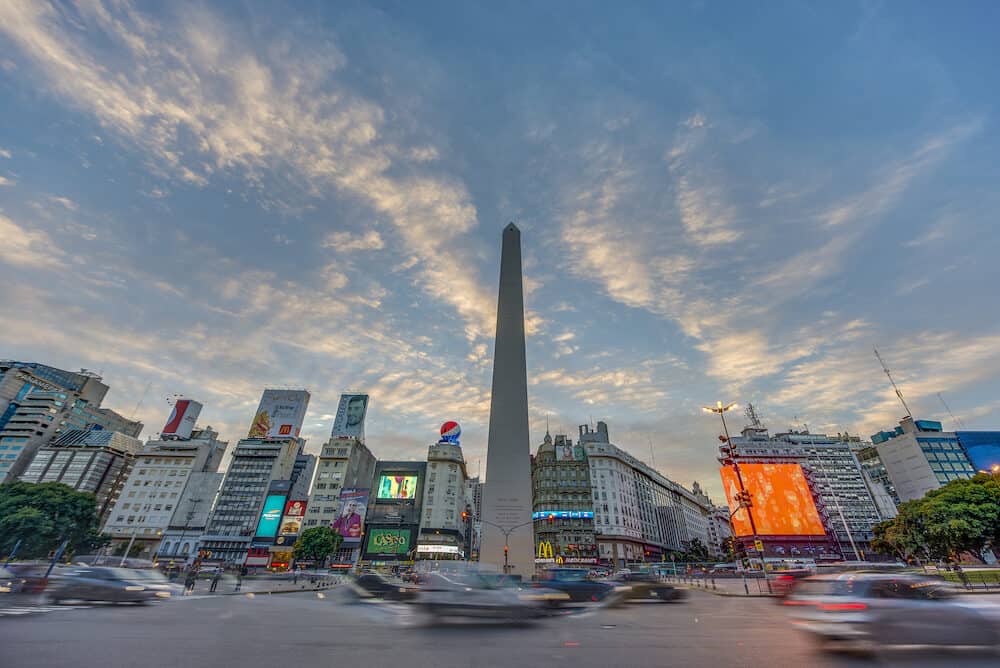 BUENOS AIRES ARGENTINA - The Obelisk (El Obelisco) the most recognized landmark in the capital on Apr 12 2013 in Buenos Aires Argentina.