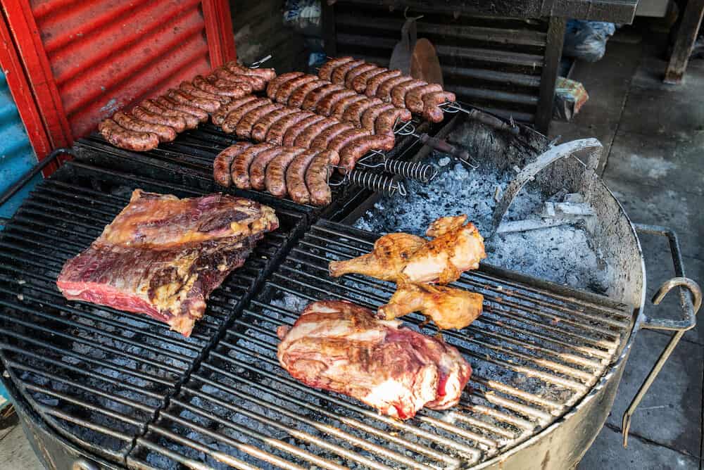 grilled meat and sausages in a restaurant in Argentina