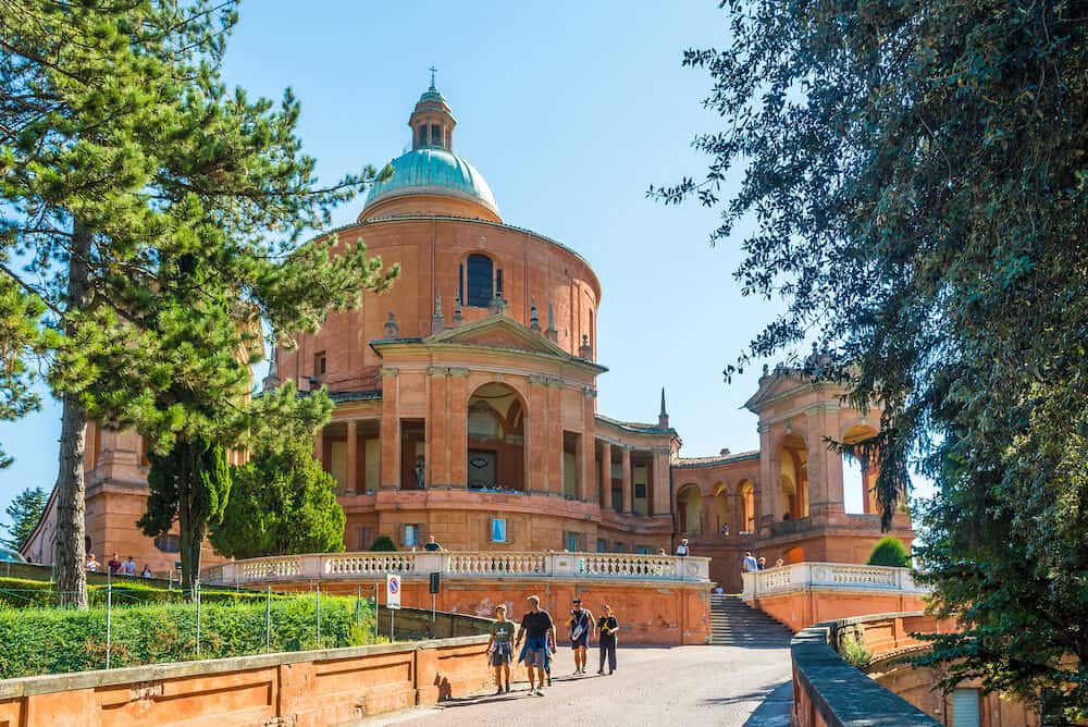 BOLOGNA,ITALY - View at the Sanctuary of the Madonna di San Luca in Bologna. The Sanctuary of the Madonna of San Luca is sited atop a forested hill