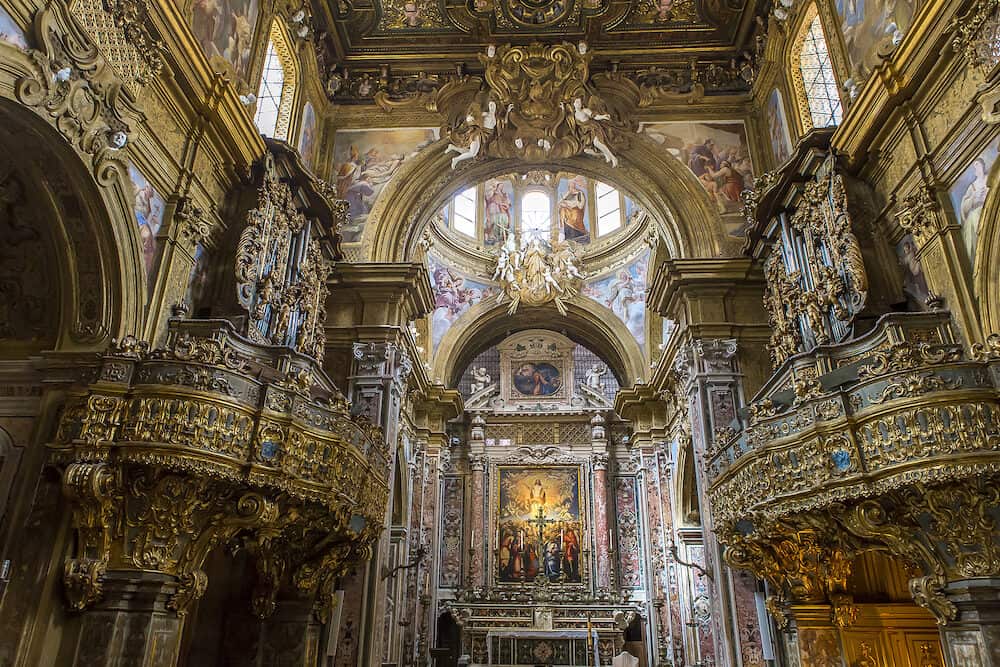 NAPLES, ITALY - Interiors and details of San Gregorio Armeno church in Naples, Italy.