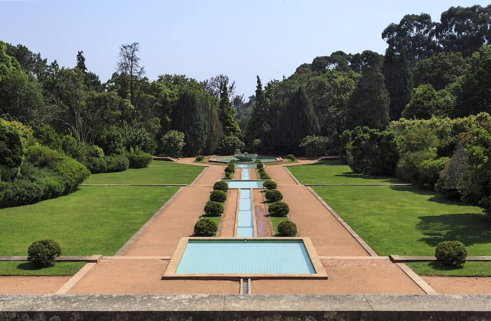 OPORTO, PORTUGAL - : The Central Parterre, with water as its main element and principal theme, is the garden located in front of the Villa in Serralves, Porto, Portugal