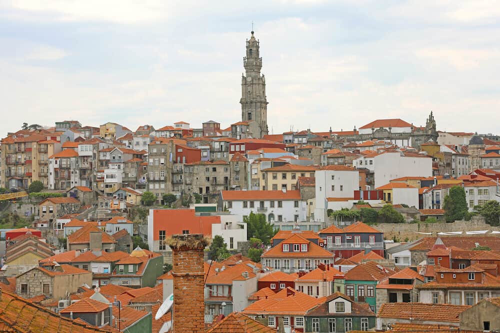 Cityscape of Porto with Torre dos Clérigos bell tower