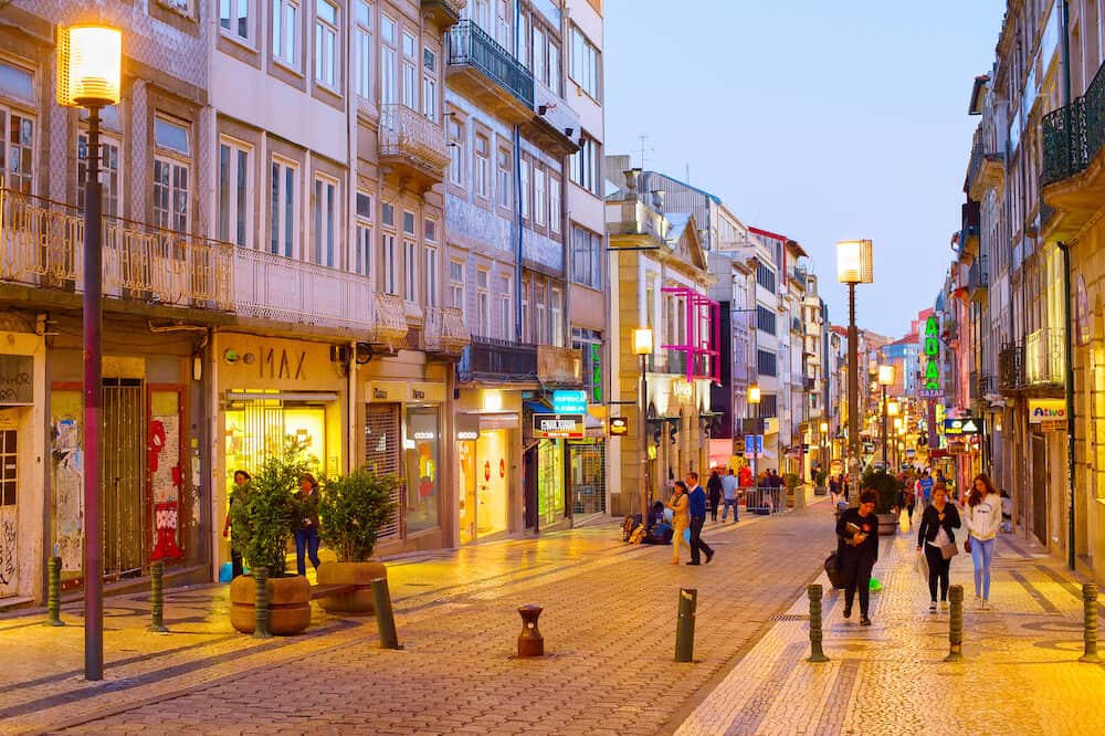 PORTO, PORTUGAL -People walking at Santa Catarina street - main shopping street in Porto