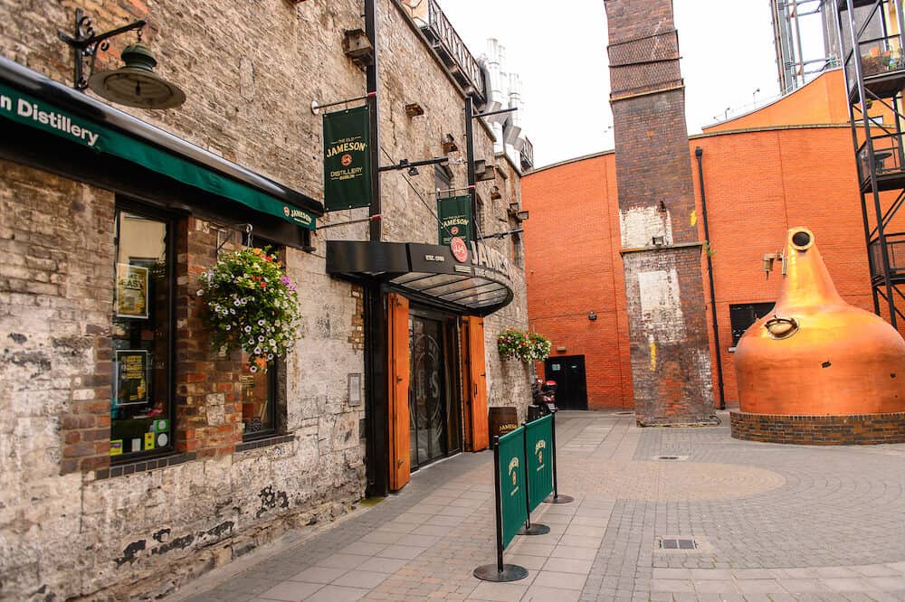 DUBLIN IRELAND - Entrance to the Old Jameson Distillery Smithfield Square in Dublin Ireland. The original site where Jameson Irish Whiskey was distilled until 1971