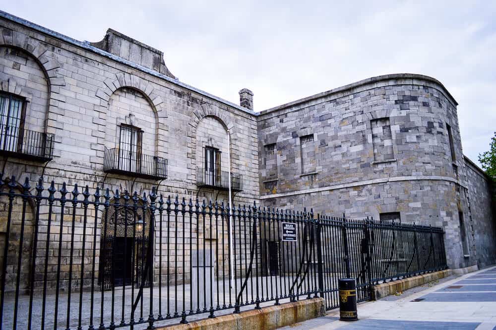 Dublin, Ireland, Old Entrance and Stone Wall of Kilmainham, Gaol, the Famous Hostorical Prison in Dublin, Ireland.