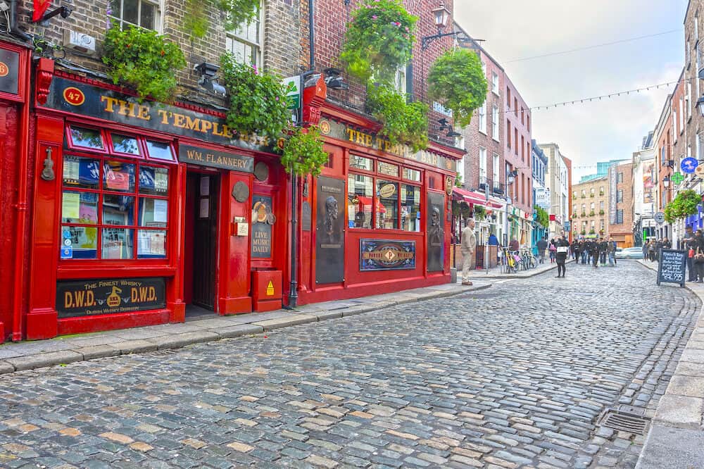 Dublin Ireland - People around The Temple Bar in Dublin Ireland