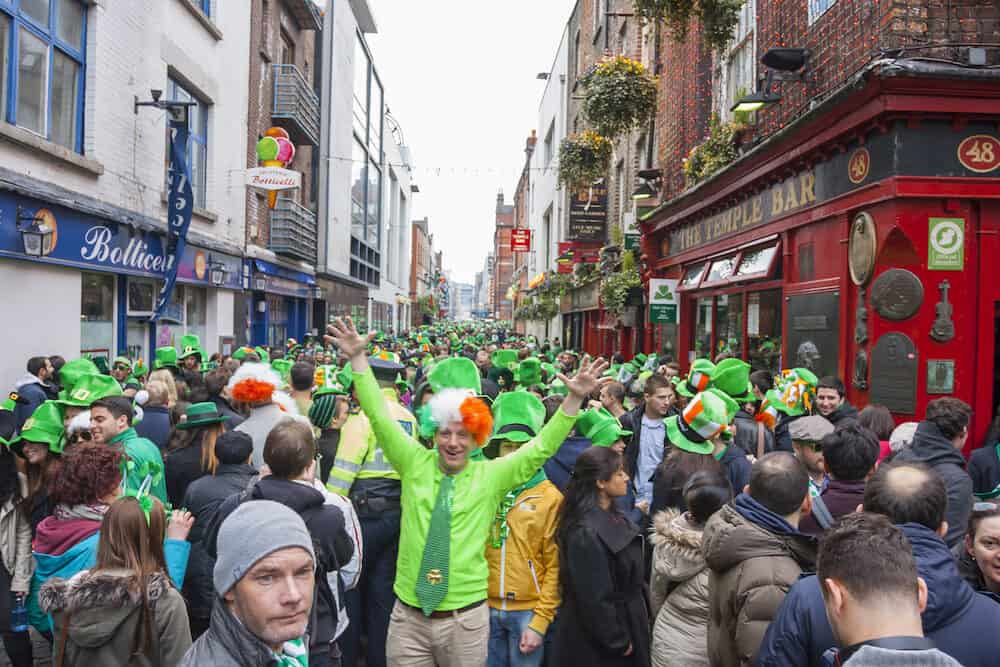 Dublin, Ireland - Saint Patrick's Day parade in Dublin Ireland. People dress up Saint Patrick's at The Temple Bar