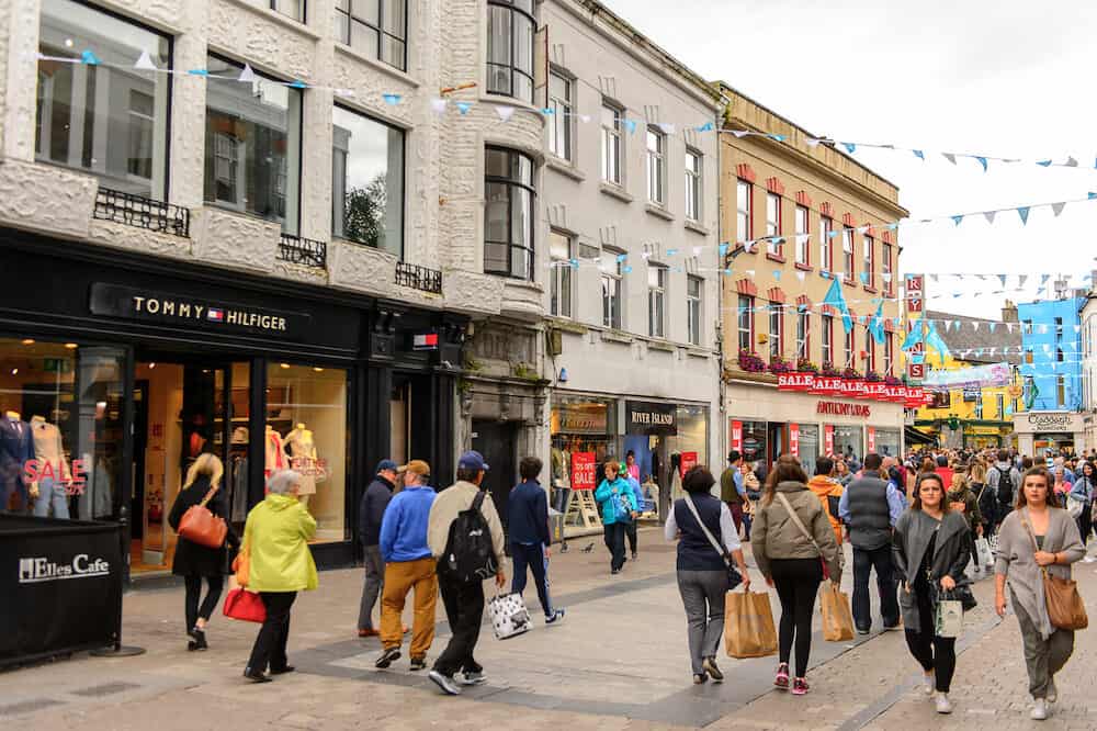 GALWAY IRELAND - : Crowd in the Shop street in Galway Ireland. Galway will be European Capital of Culture in 2020