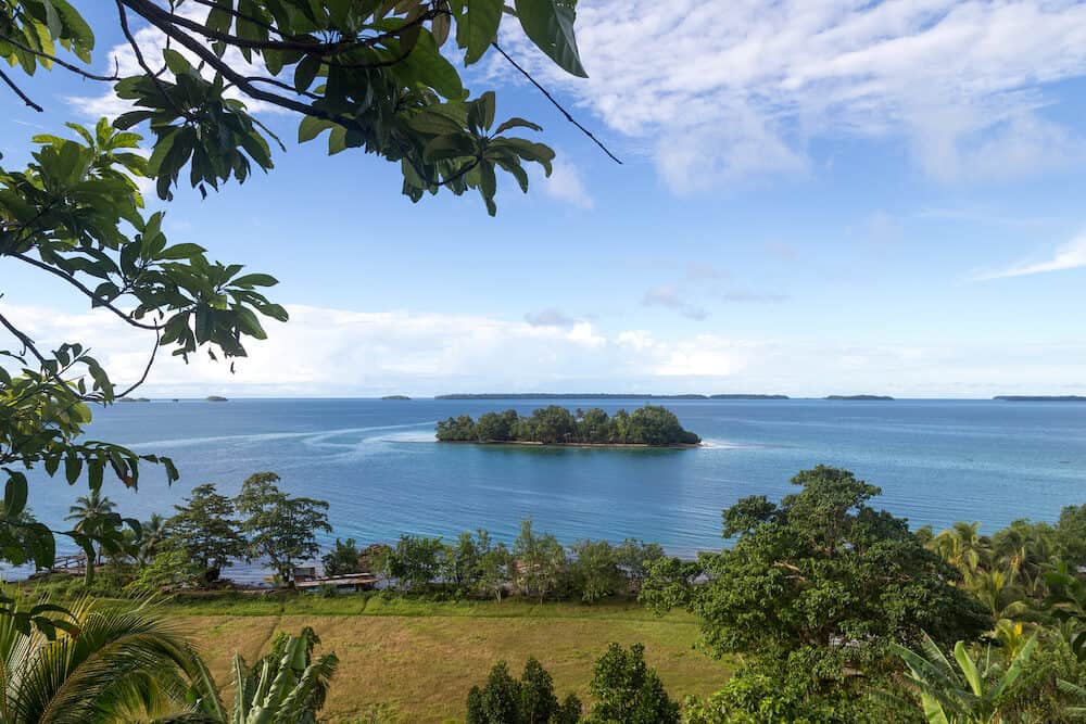 View of a small island of the Marovo Lagoon in Solomon Islands