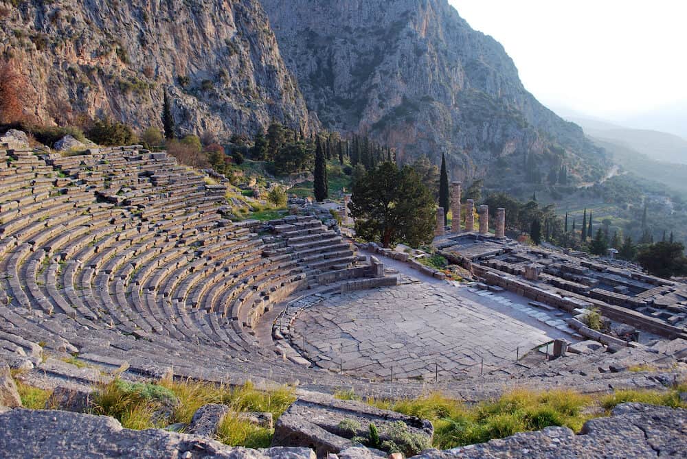 The beautiful ancient theater in Delphi, Greece