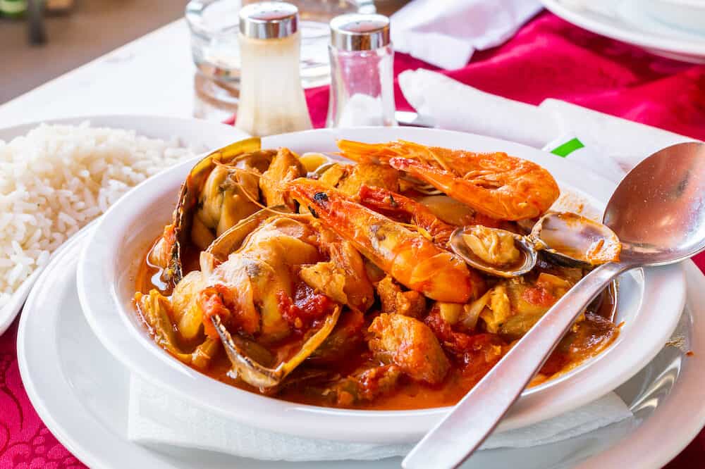 Classic portuguese sea food cataplana in Albufeira, Portugal.