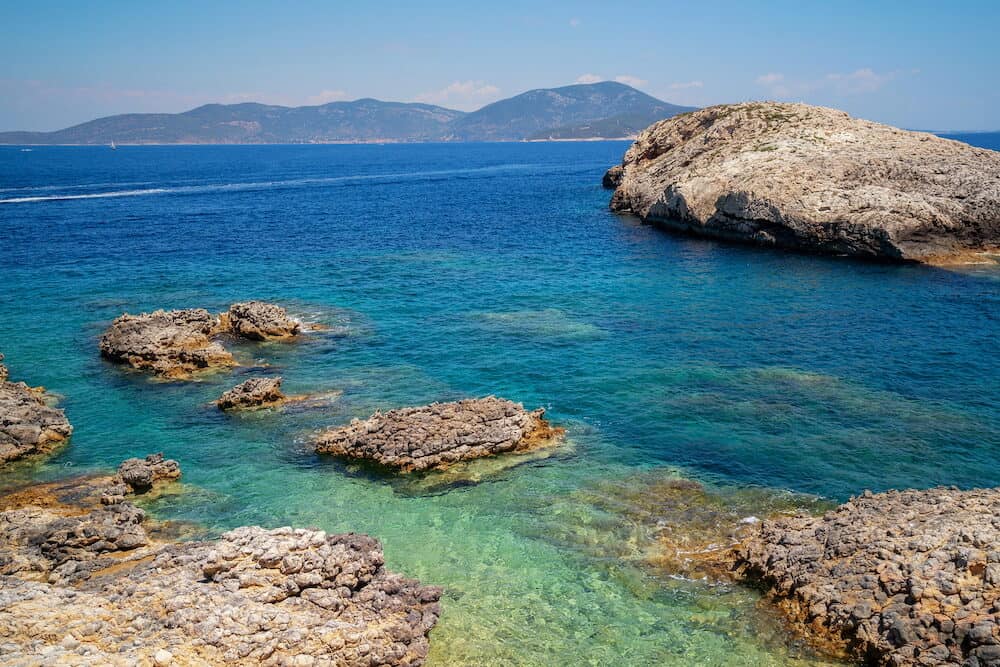 Beautiful sunny beach landscape of Hvar Island in Croatia.