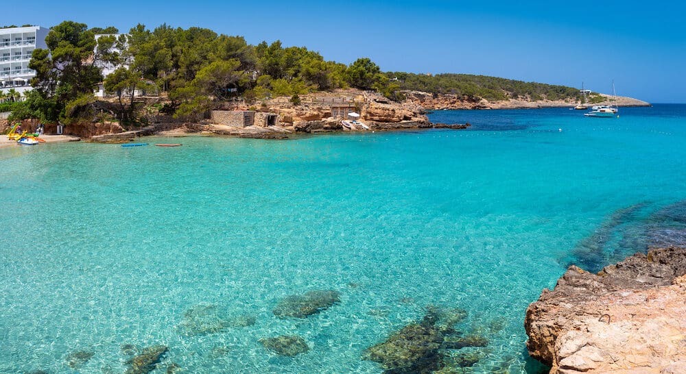Ibiza Portinatx Arenal Petit beach in Balearic Islands of Spain